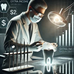 DALL·E 2024-09-24 05.22.11 - A square photorealistic image of a dentist working diligently with dental tools, illustrating the process of earning extra income through dental exper